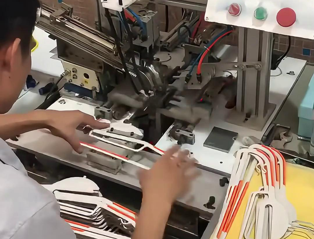 你知道衣架的鐵鉤是怎么插入到塑料里面的嗎，要利用到高頻加熱機(jī)